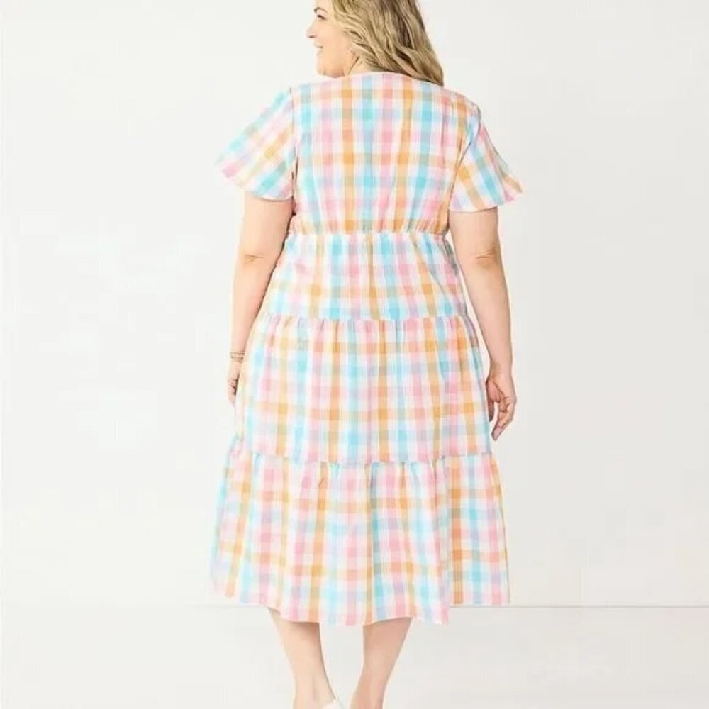 NEW Croft & Barrow Checkered Tiered Seersucker Short Sleeve Dress Sz XXL - Picture 3 of 13